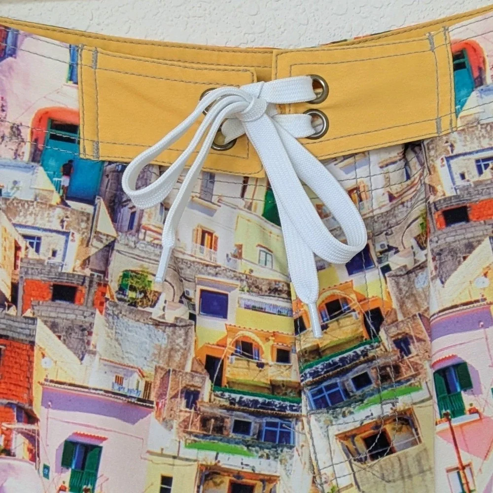 Nonwe Mediterranean Village Print Board Shorts Mens 28 Multi Color Swim Trunks‎